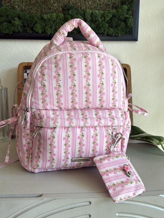 Steve Madden Handbags - Steve Madden Pink Floral Stripe Backpack with Matching Pouch